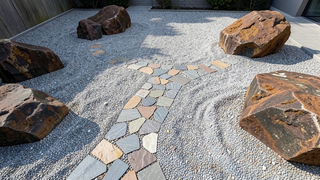 Gravel Pathways With Scattered Boulders